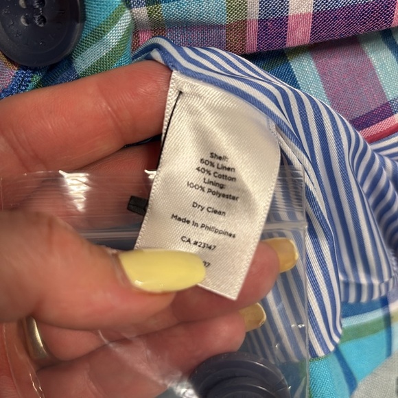 NWOT Talbots Madras linen plaid sunshine blazer 2 button front ruffle cuff 6 - Picture 6 of 17